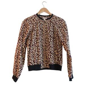 SOEUR Leaf Printed Cotton Bomber Chore Jacket Abstract Minimalist Sz 36 / US S